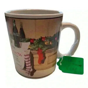 Coca Cola Sakura Stoneware Mug Christmas Holiday Santa Claus‎ Stocking Mantel